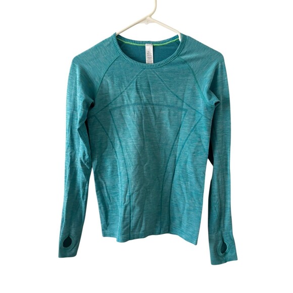 Ivivva Fly Tech‎ Long Sleeve Top Teal Thumb holes Sporty Athleisure Size Large - Picture 1 of 6